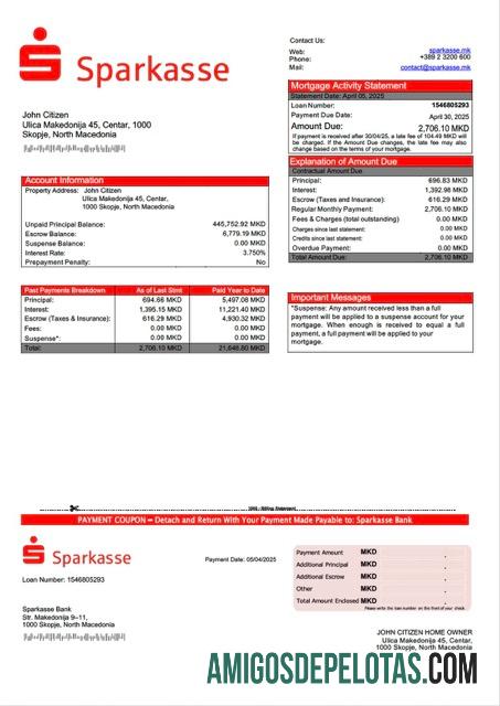 em branco Modelo Word e PDF de declaração de hipoteca do Banco Sparkasse da Macedônia do Norte